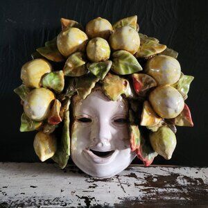 Vtg Martini Marisa E Antica Siena Italian Mask Wall Hanging Lemon Leaf Design